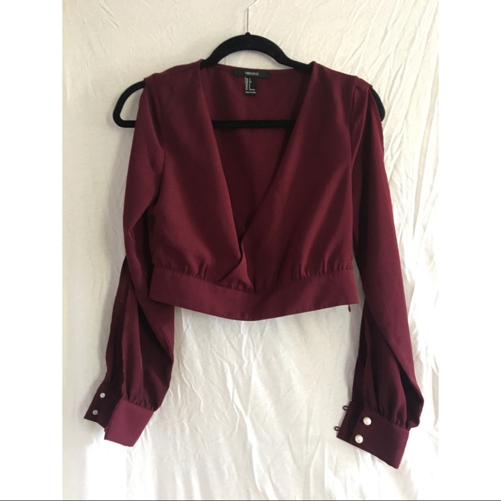 Forever 21 Crop Top with Pearl Button Sleeves